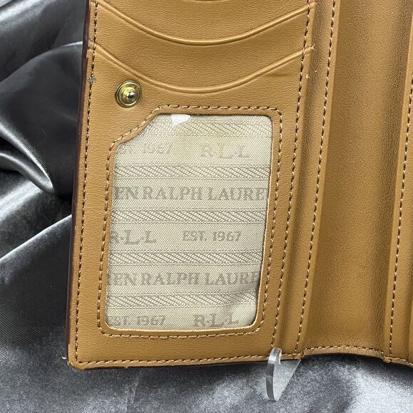 RLL Lauren Ralph Lauren Leather Bifold Wallet Olive Green Gold Logo Snap Closure - Picture 10 of 14